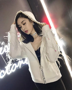 Women Black White Casual Sweatshirts