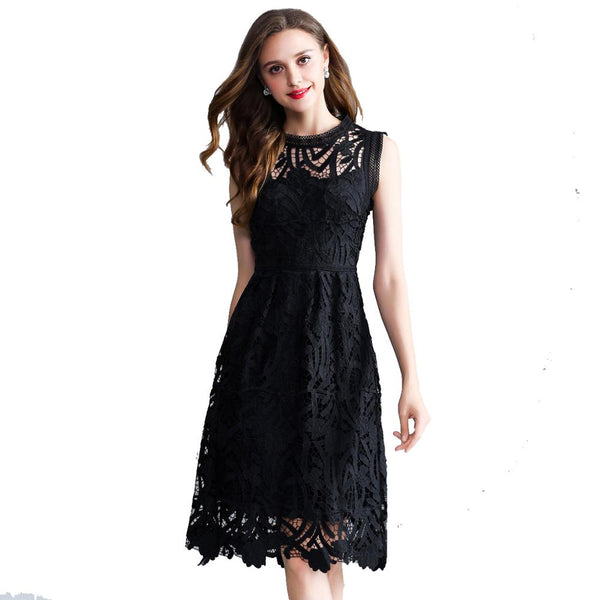 Sleeveless Openwork Embroidery Lace Dress