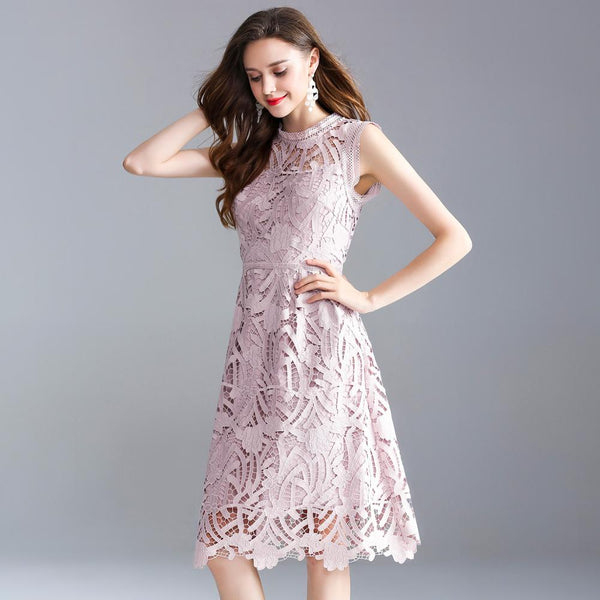 Sleeveless Openwork Embroidery Lace Dress