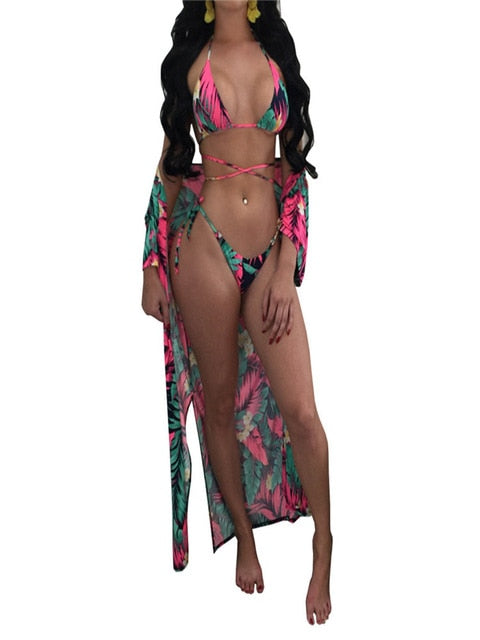 Floral Print Bikini 3pcs Swim Bathing Suit