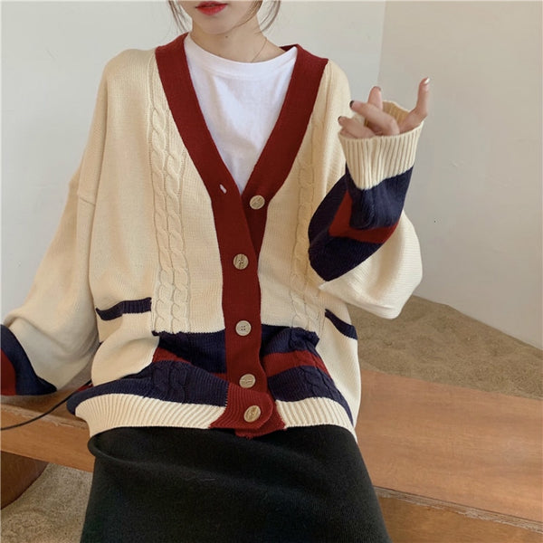 Long Sleeve V Neck Knitted Cardigan