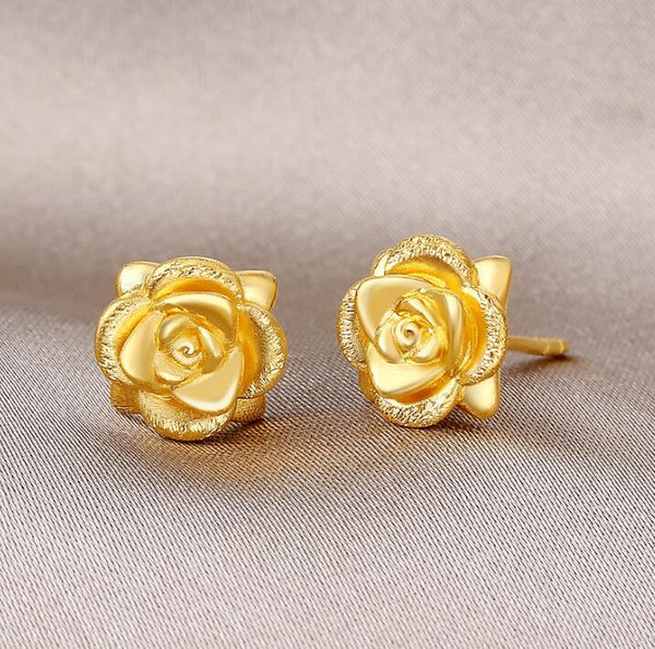 Gold Earrings Women's Rose Flower Stud Earrings