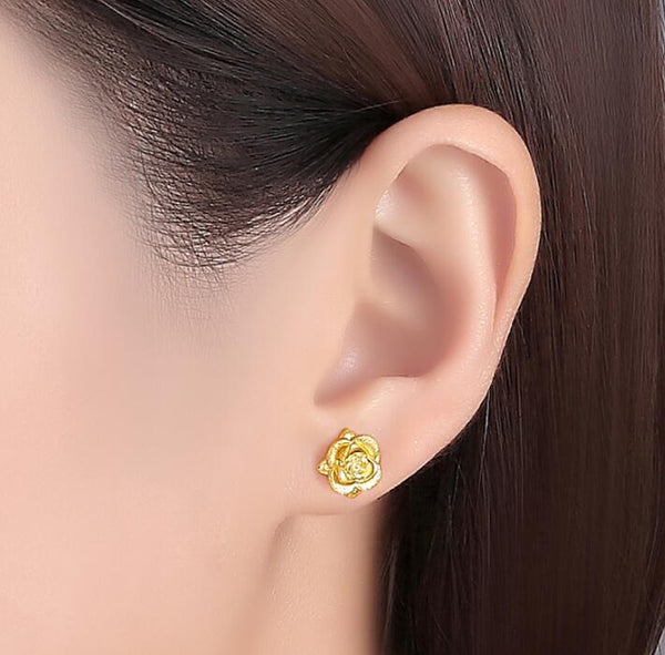 Gold Earrings Women's Rose Flower Stud Earrings