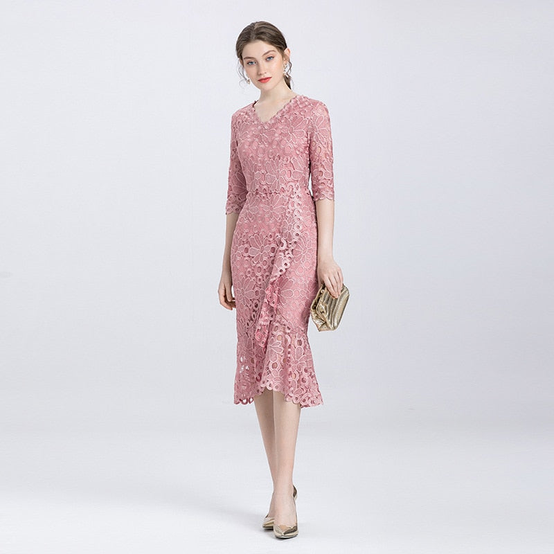 Temperament slim hip tail sleeve flower dress