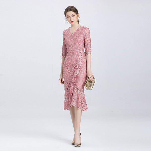 Temperament slim hip tail sleeve flower dress