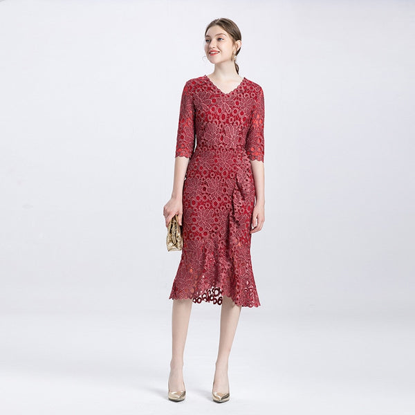 Temperament slim hip tail sleeve flower dress