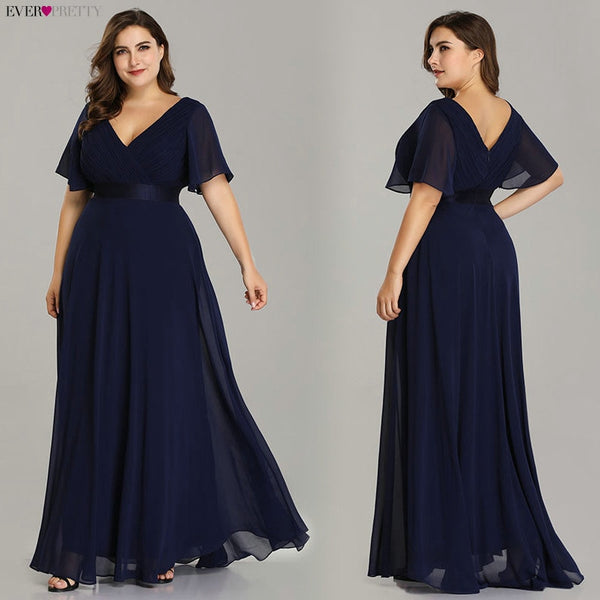 Evening Dresses V-Neck Ruffles Chiffon Formal Evening Gown Party Dress