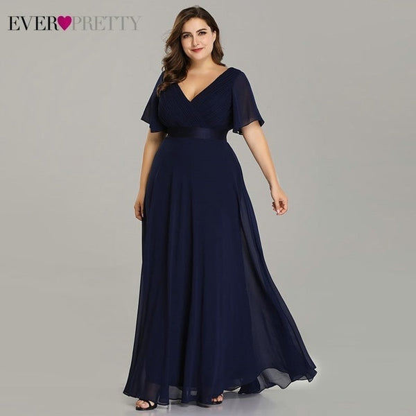 Evening Dresses V-Neck Ruffles Chiffon Formal Evening Gown Party Dress