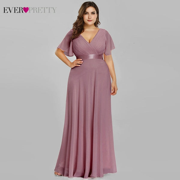 Evening Dresses V-Neck Ruffles Chiffon Formal Evening Gown Party Dress