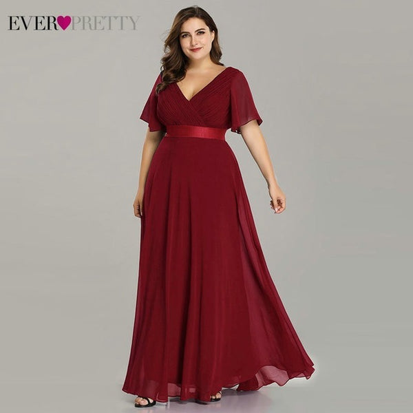 Evening Dresses V-Neck Ruffles Chiffon Formal Evening Gown Party Dress