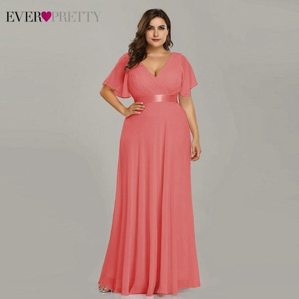 Evening Dresses V-Neck Ruffles Chiffon Formal Evening Gown Party Dress