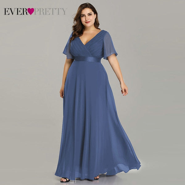 Evening Dresses V-Neck Ruffles Chiffon Formal Evening Gown Party Dress