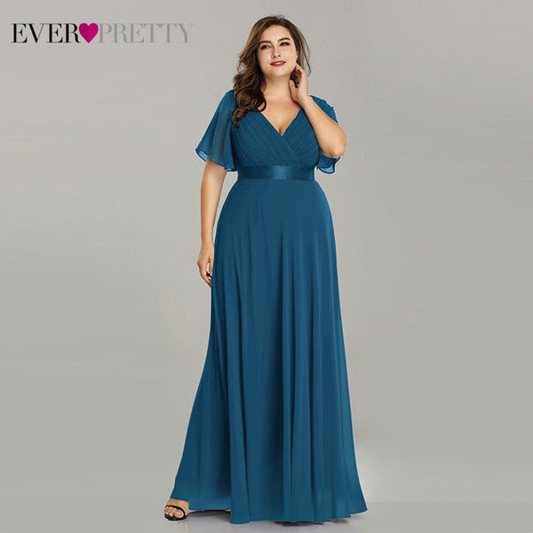 Evening Dresses V-Neck Ruffles Chiffon Formal Evening Gown Party Dress