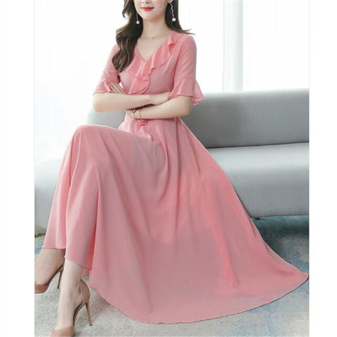 V-neck flared sleeves dress