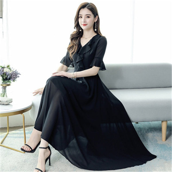 V-neck flared sleeves dress