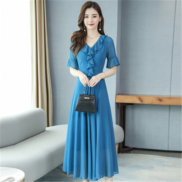 V-neck flared sleeves dress