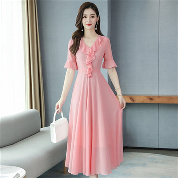 V-neck flared sleeves dress