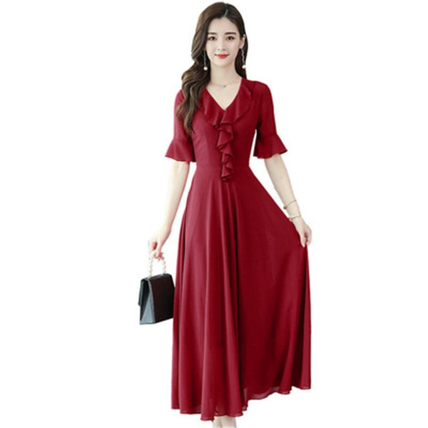 V-neck flared sleeves dress