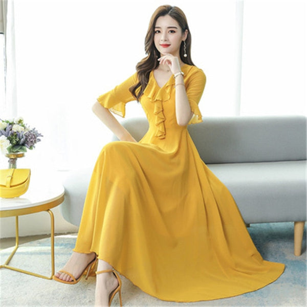 V-neck flared sleeves dress