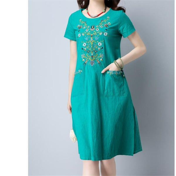 Round Neck Short Sleeve Loose Print Dress