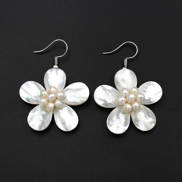 Pearls Earrings White Shell Pearls Stone