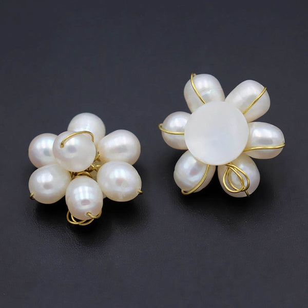 Pearls Earrings White Shell Pearls Stone