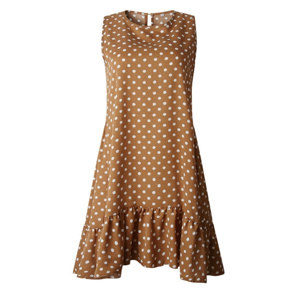 Lossky Women Summer Dress Polka Dot Chiffon Sleeveless Beach Mini Casual Yellow Sundress 2021 Fashion Plus Size Dress For Women