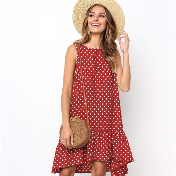 Lossky Women Summer Dress Polka Dot Chiffon Sleeveless Beach Mini Casual Yellow Sundress 2021 Fashion Plus Size Dress For Women