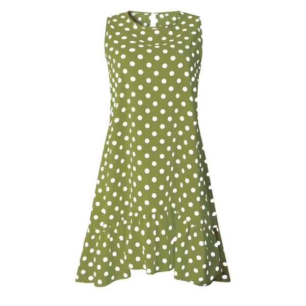 Lossky Women Summer Dress Polka Dot Chiffon Sleeveless Beach Mini Casual Yellow Sundress 2021 Fashion Plus Size Dress For Women