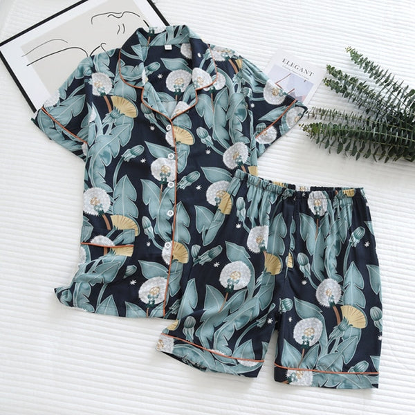 JULY'S SONG Viscose Women Pajamas Casual Turn-down Collar Short Sleeve Sleepwear Printed Summer Pyjama Shorts Female Homewear