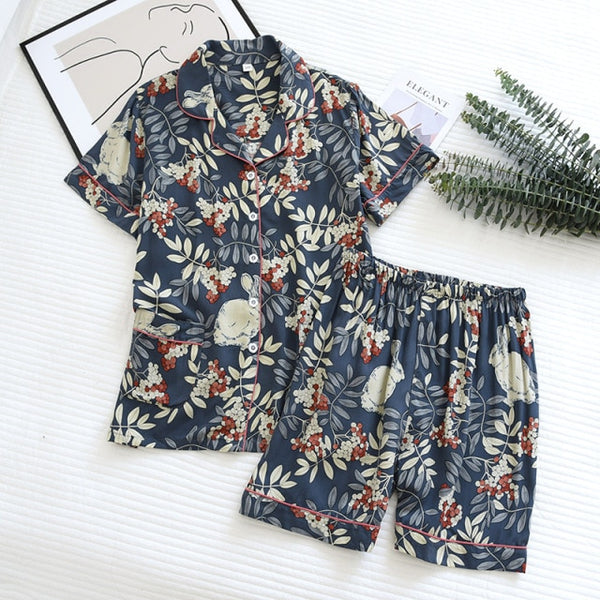 JULY'S SONG Viscose Women Pajamas Casual Turn-down Collar Short Sleeve Sleepwear Printed Summer Pyjama Shorts Female Homewear