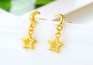 NEW PURE 999 24K YELLOW GOLD EARRINGS WOMEN LUCKY STAR EARRINGS