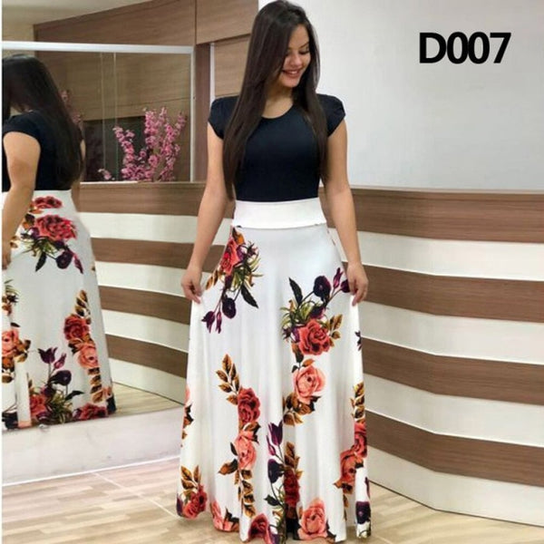 Plus Size Women's Summer Print Stitching Flower Long Banquet Dress 2021 Bodycon Dress Elegant Sexy Woman Super Long Dress