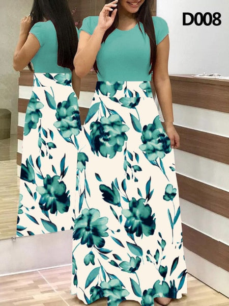 Plus Size Women's Summer Print Stitching Flower Long Banquet Dress 2021 Bodycon Dress Elegant Sexy Woman Super Long Dress