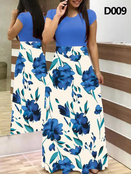 Plus Size Women's Summer Print Stitching Flower Long Banquet Dress 2021 Bodycon Dress Elegant Sexy Woman Super Long Dress