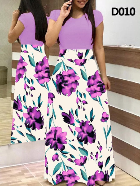 Plus Size Women's Summer Print Stitching Flower Long Banquet Dress 2021 Bodycon Dress Elegant Sexy Woman Super Long Dress