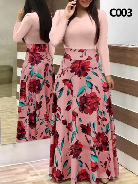 Plus Size Women's Summer Print Stitching Flower Long Banquet Dress 2021 Bodycon Dress Elegant Sexy Woman Super Long Dress