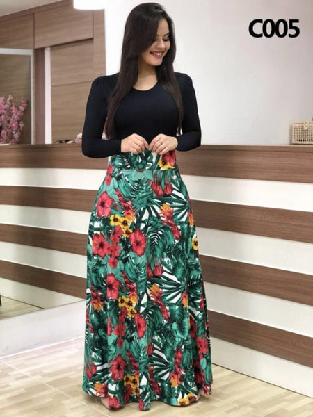 Plus Size Women's Summer Print Stitching Flower Long Banquet Dress 2021 Bodycon Dress Elegant Sexy Woman Super Long Dress