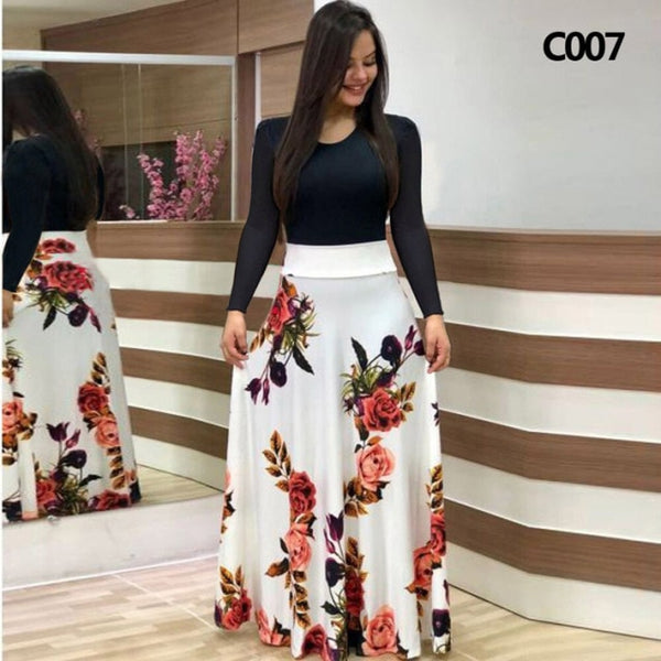 Plus Size Women's Summer Print Stitching Flower Long Banquet Dress 2021 Bodycon Dress Elegant Sexy Woman Super Long Dress