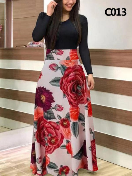 Plus Size Women's Summer Print Stitching Flower Long Banquet Dress 2021 Bodycon Dress Elegant Sexy Woman Super Long Dress