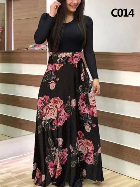 Plus Size Women's Summer Print Stitching Flower Long Banquet Dress 2021 Bodycon Dress Elegant Sexy Woman Super Long Dress