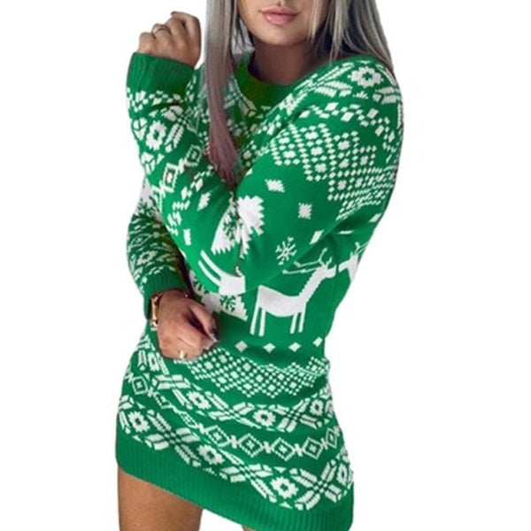 Fashion Autumn Winter Long Sleeve Loose Christmas Dresses Ladies Christmas Print A-line Mini Dress 2020 tops New Women