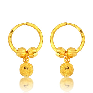 Pure 999 24K Yellow gold Sandstone Beads Hoop Earrings 4.11g