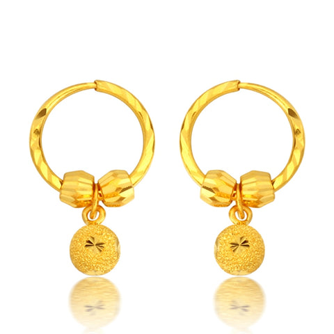 Pure 999 24K Yellow gold Sandstone Beads Hoop Earrings 4.11g