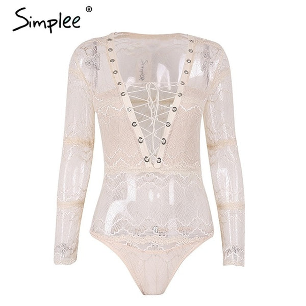 V Neck Transparent Mesh Long Sleeve