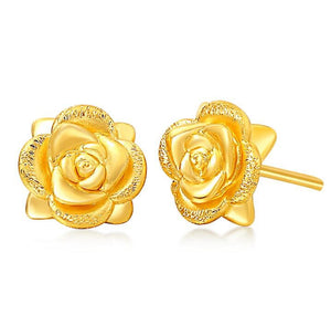 Gold Earrings Women's Rose Flower Stud Earrings