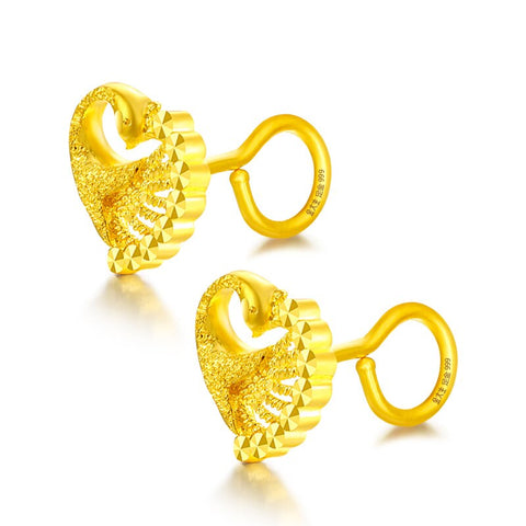 Pure 24K Yellow Gold Earrings Women 999 Gold Peacock Stud Earrings Fashion Earrings